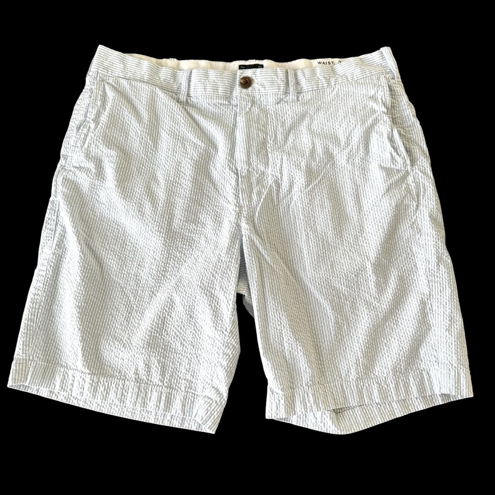 J Crew Mens size 34 Waist Blue Seersucker Stripe 9” Shorts Preppy Easter Stretch